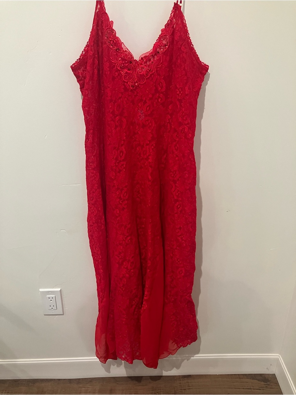 Vintage Red Mesh and Lace Plus Size 3x Slip Dress